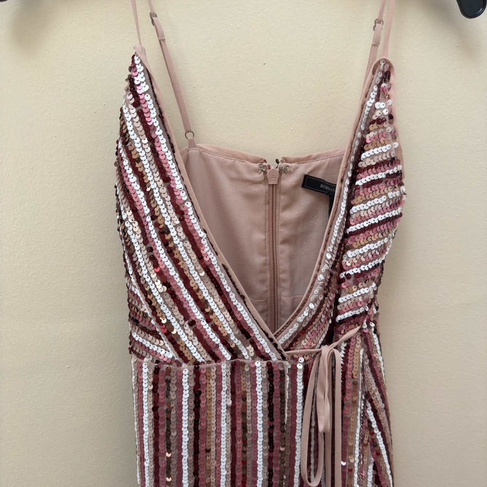 BCBGMaxAzria multicolor pink sequins wrap mini dress - Picture 3 of 10